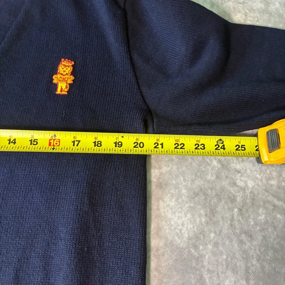 True Vintage Scholastic Arista Navy Blue Cardigan Sweater Lion Mascot Made inUSA